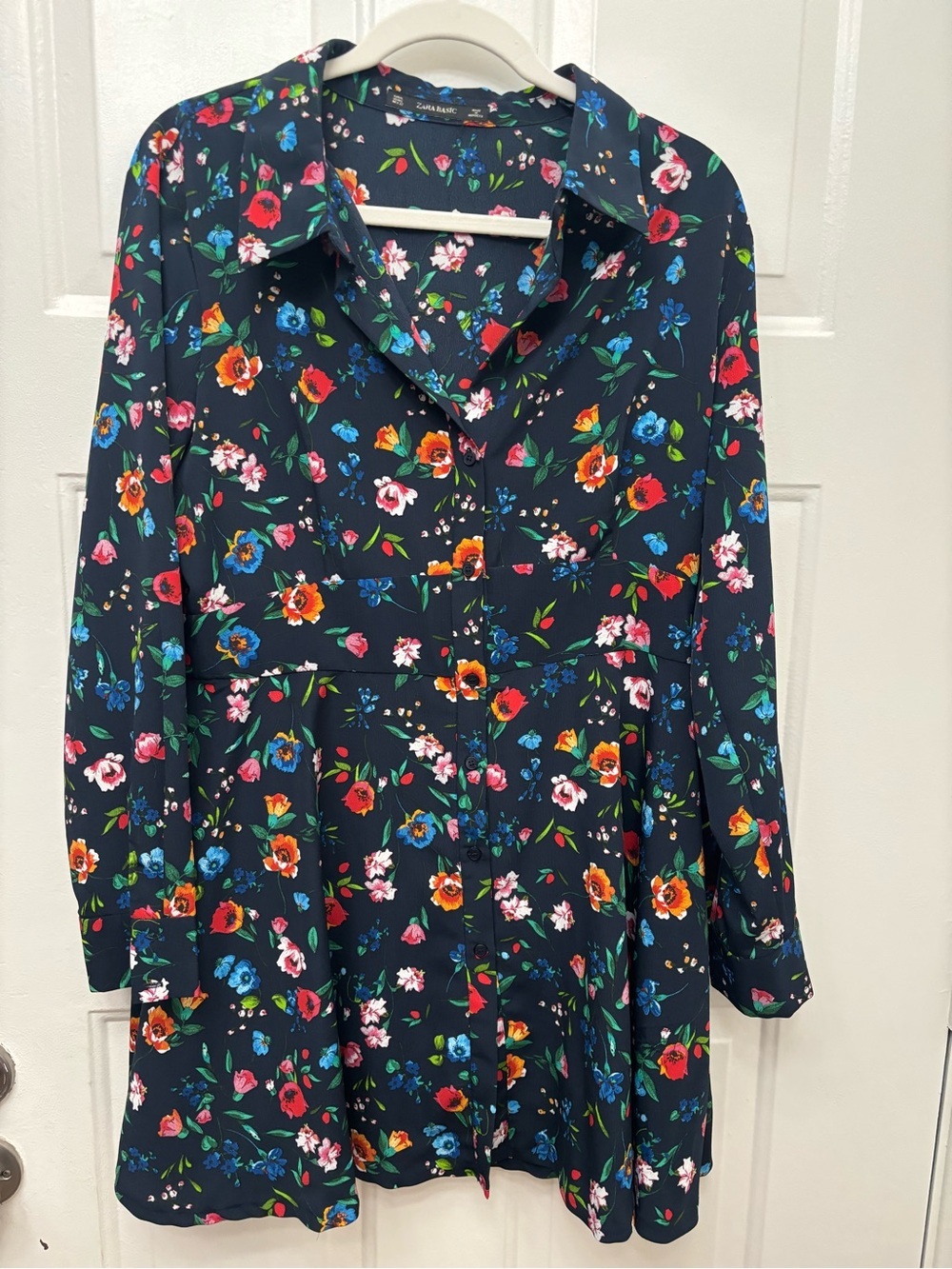 Zara Navy Floral Button-Up Romper Dress